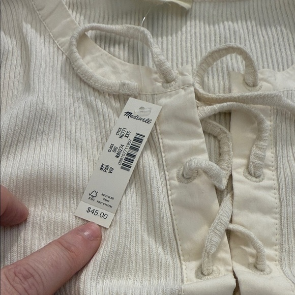 Madewell Ribbed Lace-Up Short-Sleeve Tee Size XXS - Picture 6 of 12